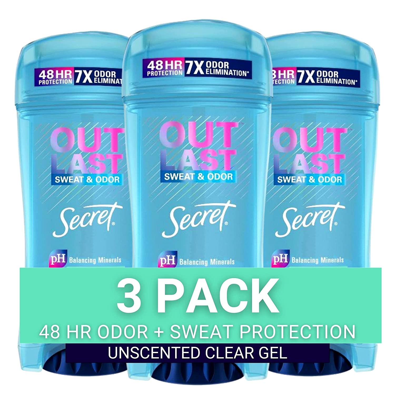 230816075640033_1 Secret Antiperspirant Deodorant Women, Unscented Clear Gel, Outlast, 3.4 oz (Pack of 3) - Image 1